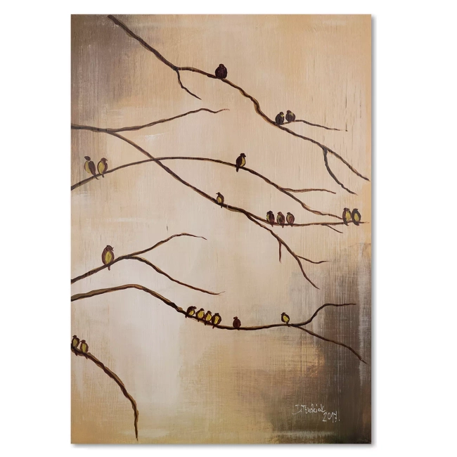 Obraz pionowy na płótnie Ptaki na drzewie gałęzie jak malowany - NA WYMIAR